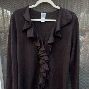 DKNY Chocolate Brown Mercerized Wool V-Neck Top